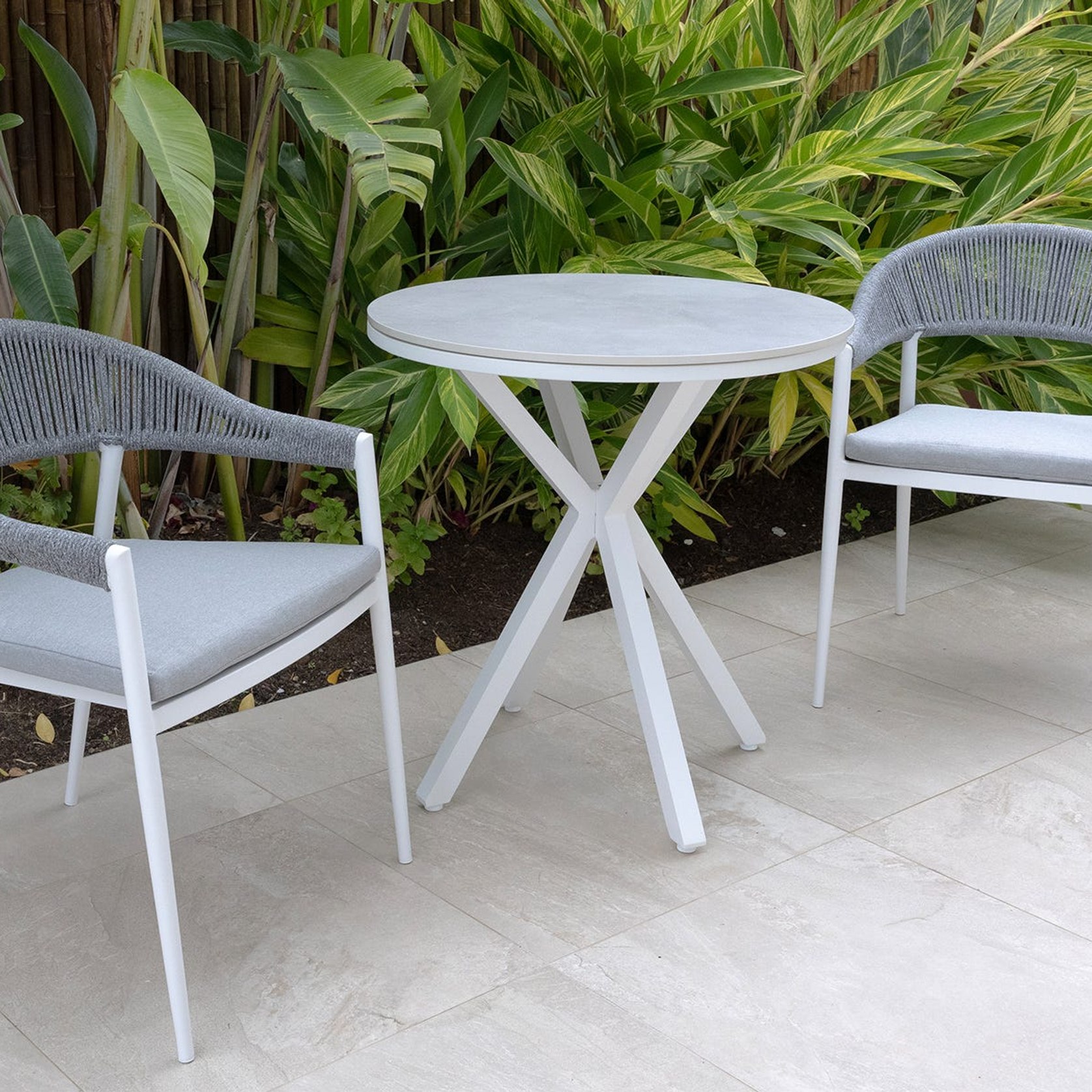 Adele Round Ceramic Table With Nivala Chairs 3pc Outdoor Dining Setting ArchiPro AU