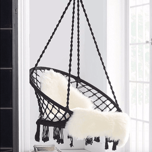 Black Madrid | Macrame Hanging Chair Swing - Black