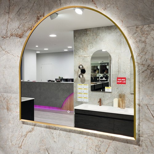 Brushed Brass Code Solace Arch Framed Led Mirror 1200X1100Mm