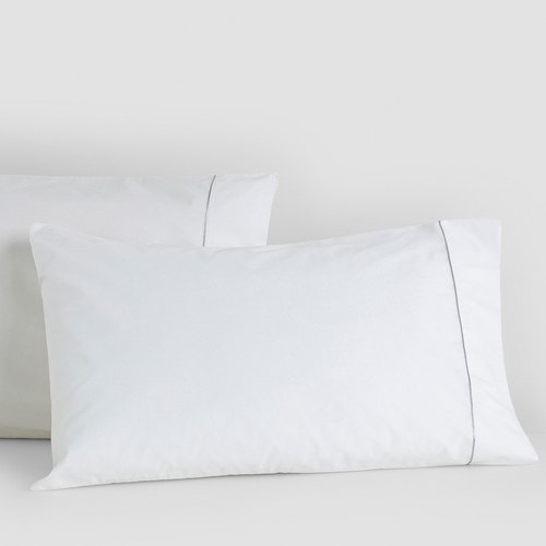 White / Silver Cotton Percale Pillow Cases with Piping