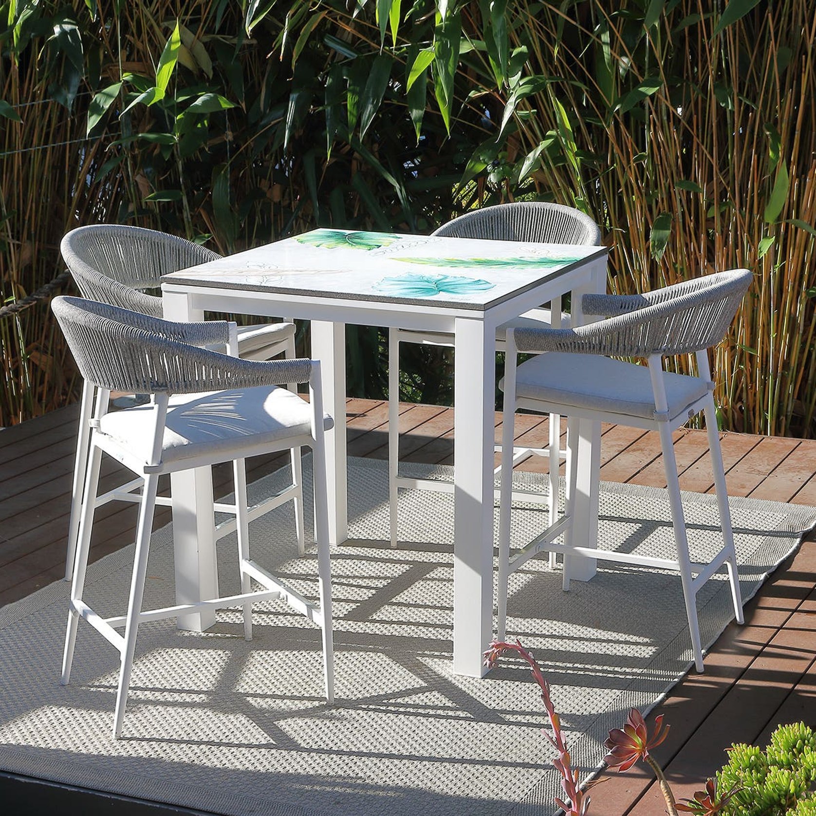 Domiziani Dafne Lava Stone Bar Table With Nivala Bar Chairs 5pc