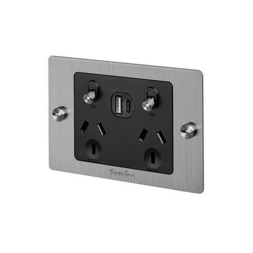 Steel Buster+Punch 2 Socket USB A+C Outlet