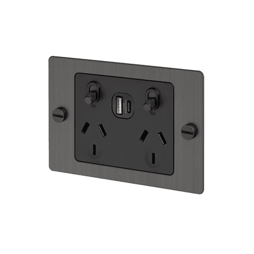 Smoked Buster+Punch 2 Socket USB A+C Outlet