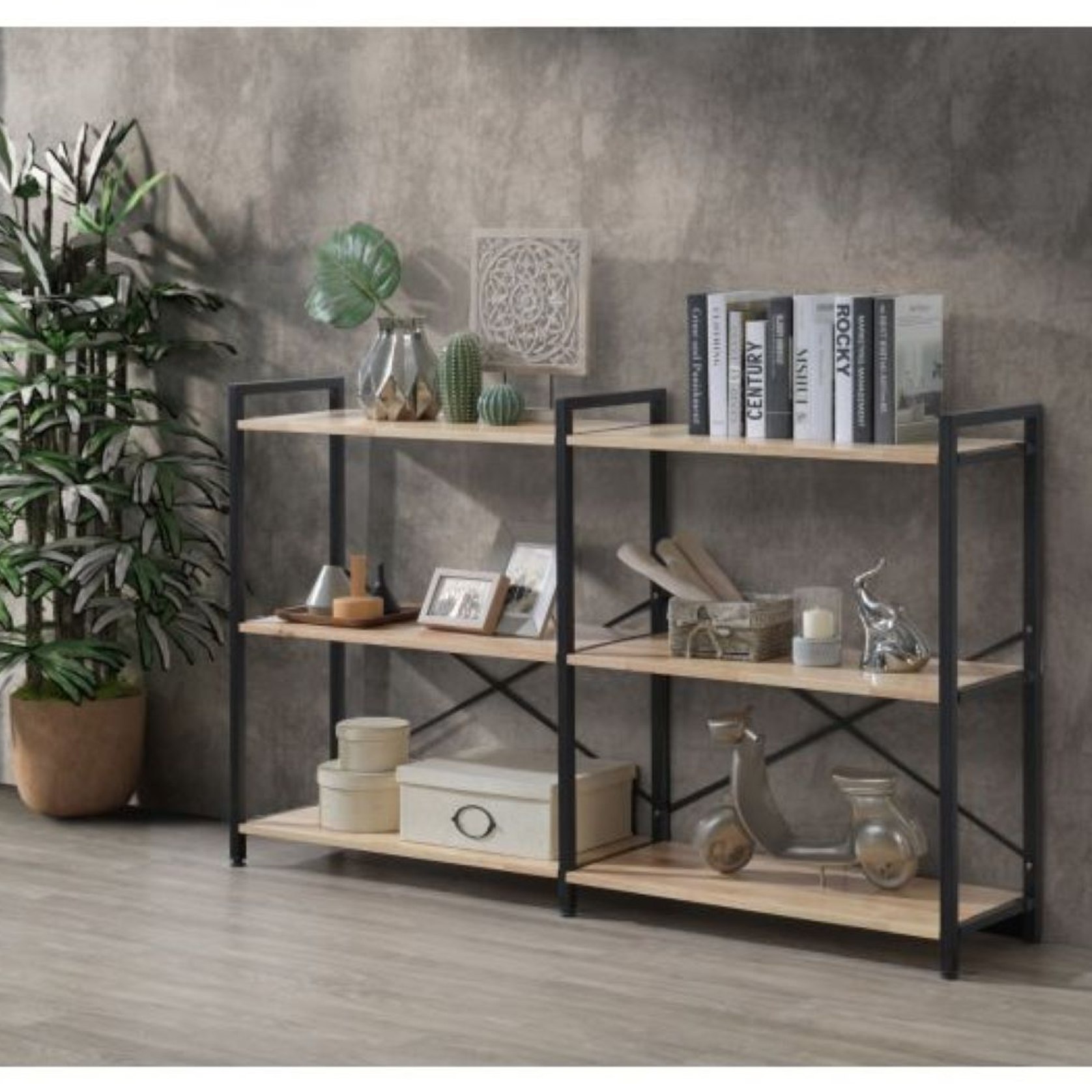 Axel 2PCE Shelving Unit Short | Black Steel & Natural | ArchiPro AU