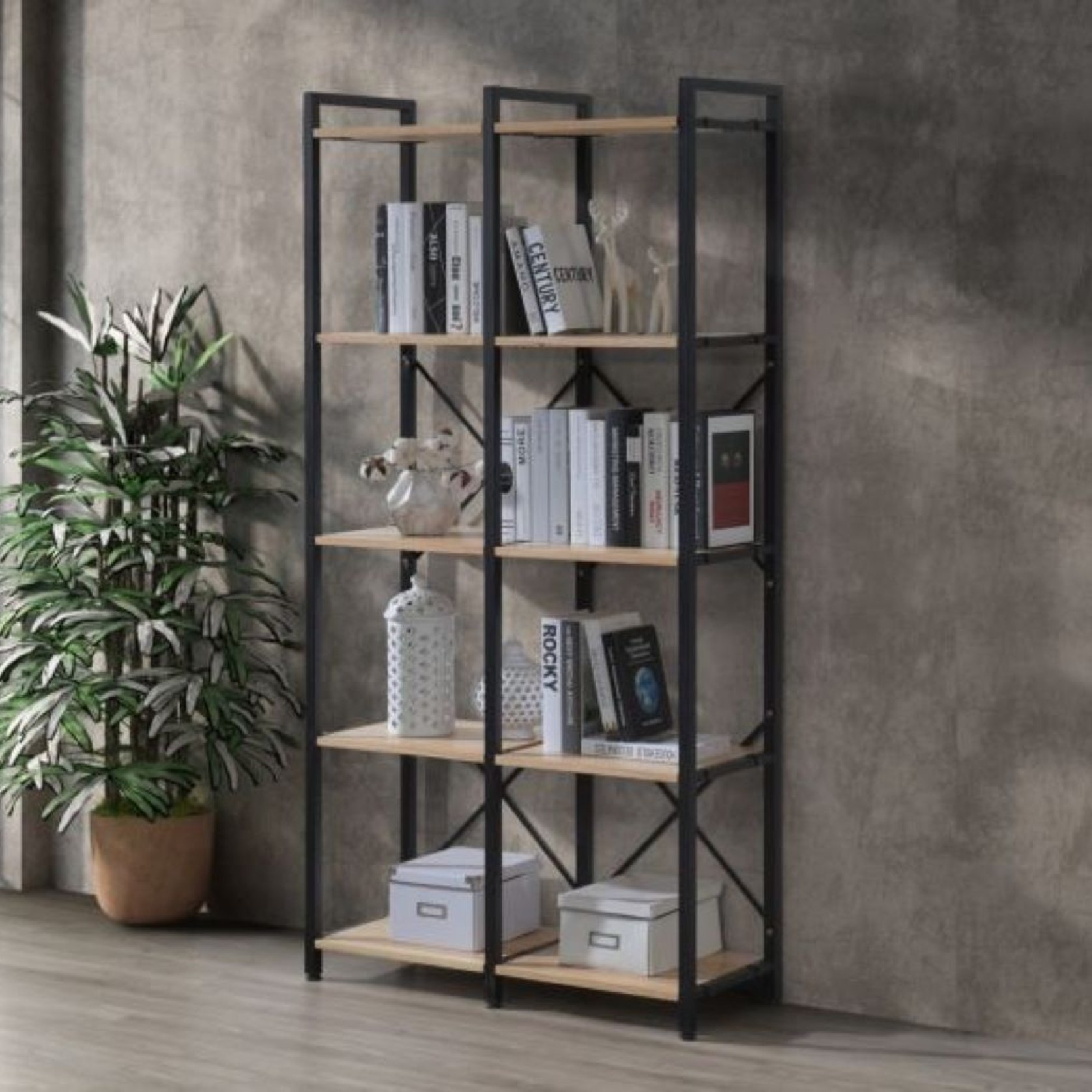 Axel 2PCE Shelving Unit Tall | Black Steel & Natural | ArchiPro AU