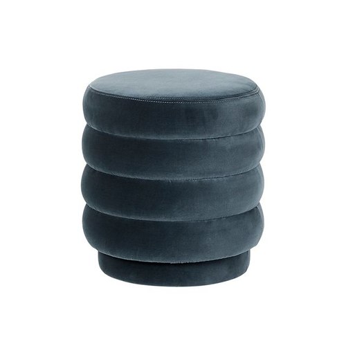 Slate Blue Velvet Kennedy Ribbed Small Round Ottoman