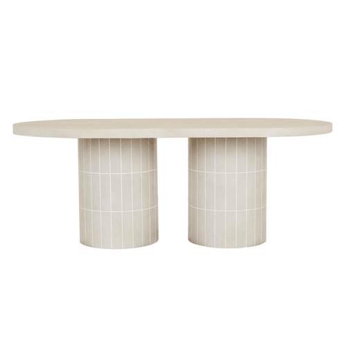 Pearl White/White Seville Tile Oval Dining Table