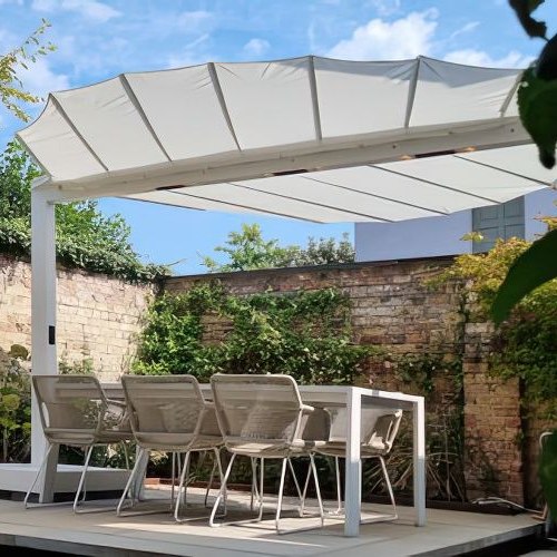 Off-White Leaf Outdoor Shade with Heat, Light & Cooling