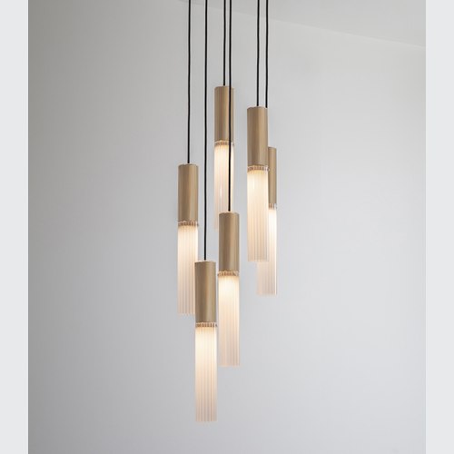 Antique Brass  Flume Alabaster 6lt Pendant Light
