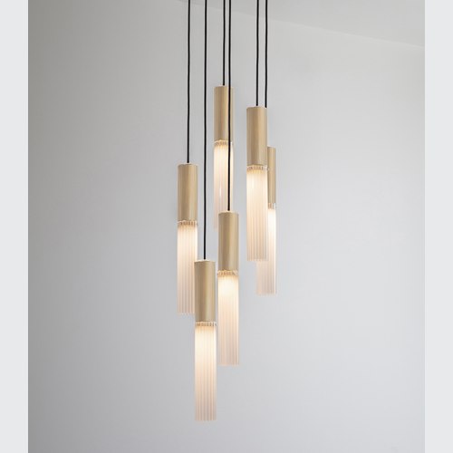 Satin Brass Flume Alabaster 6lt Pendant Light