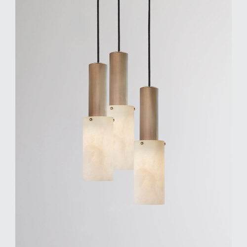 Antique Brass  Flume Large Alabaster 3lt Pendant Light