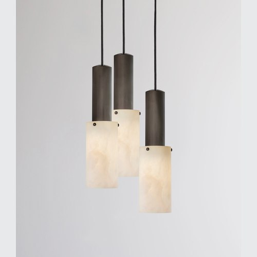 Bronze Flume Large Alabaster 3lt Pendant Light