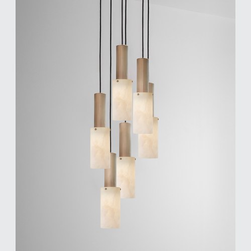Antique Brass  Flume Large Alabaster 6lt Pendant Light