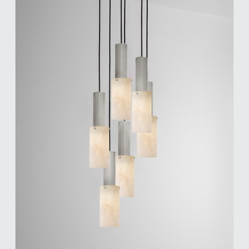 Satin Nickel Flume Large Alabaster 6lt Pendant Light