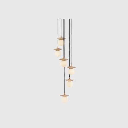 Satin Brass Orbit Stone 6lt Pendant Light