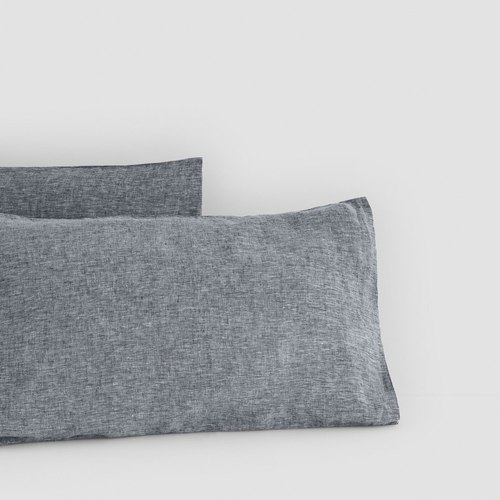 Marl Grey Linen Pillow Cases Stone Standard Pair