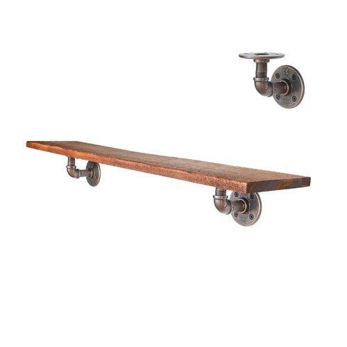 Rustic Bronze Reclaimed Kauri Pipe Bracket Shelf
