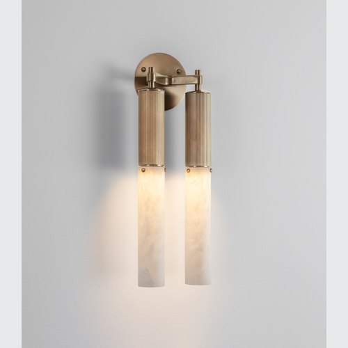 Antique Brass  Flume Alabaster Double Wall Light