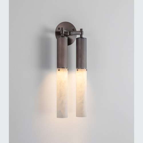 Bronze Flume Alabaster Double Wall Light