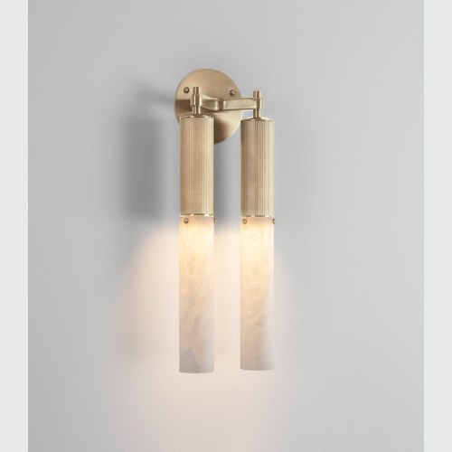 Satin Brass Flume Alabaster Double Wall Light